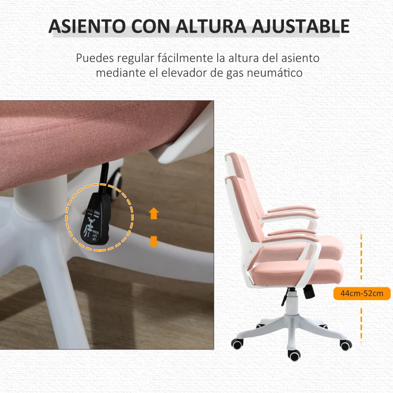 Vinsetto Silla de Escritorio Giratoria Silla de Oficina Basculante con Reposabrazos y Altura Ajustable 62x69x92-100 cm Rosa