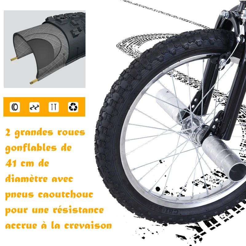 HOMCOM Trottinette patinette Freestyle Grandes Roues pneumatiques Ø 41 cm avec pegs Noir