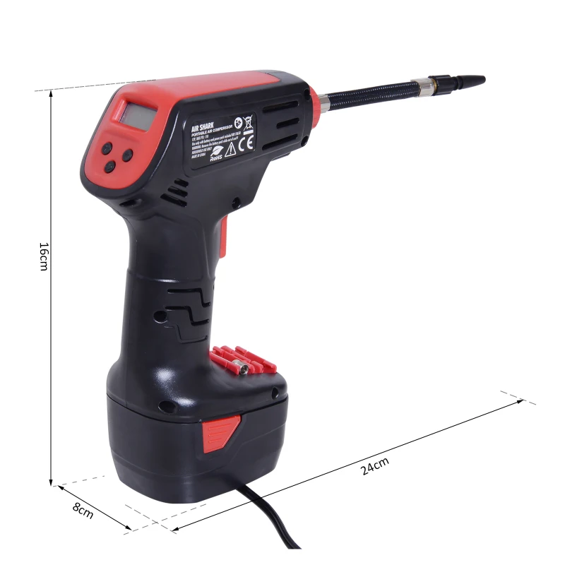 Homcom Compresseur d'Air Électrique sans Fil 12 V Noir 24 x 16 x 8 cm