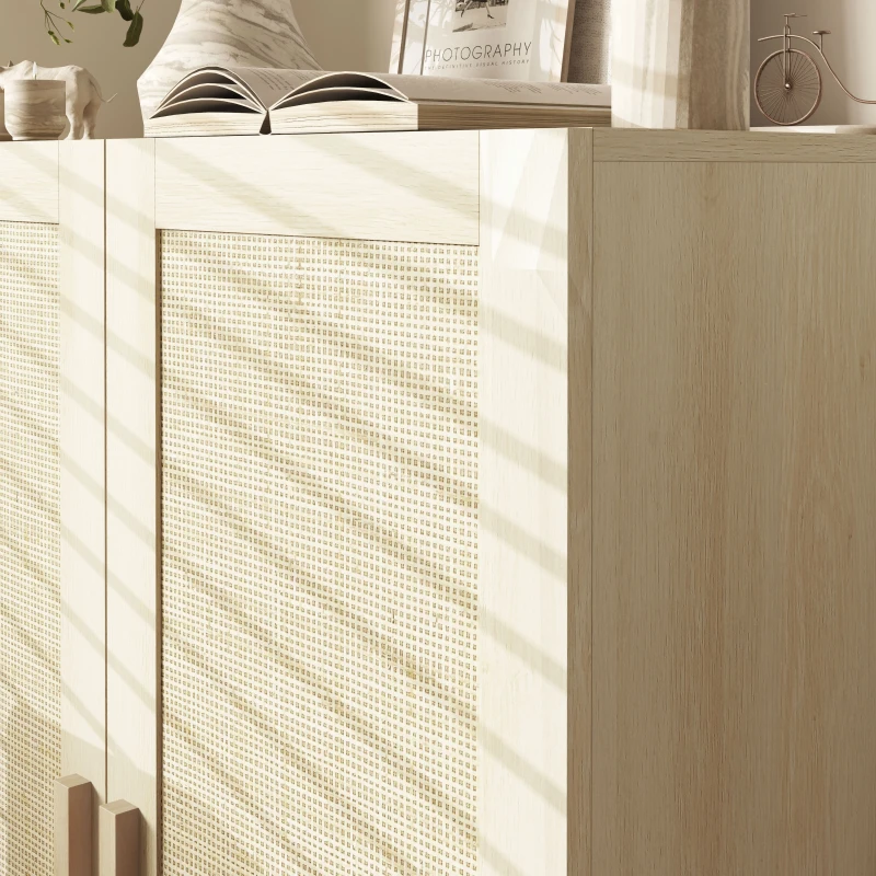 HOMCOM Armario de Salón con 2 Puertas de Rejilla y Estantes Ajustables Aparador de Estilo Cannage 73x41x102 cm Natural