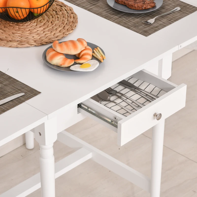 HOMCOM Table à manger 4 personnes avec rallonges dim. 115L x 78l x 76H cm tiroir intégré MDF pin blanc