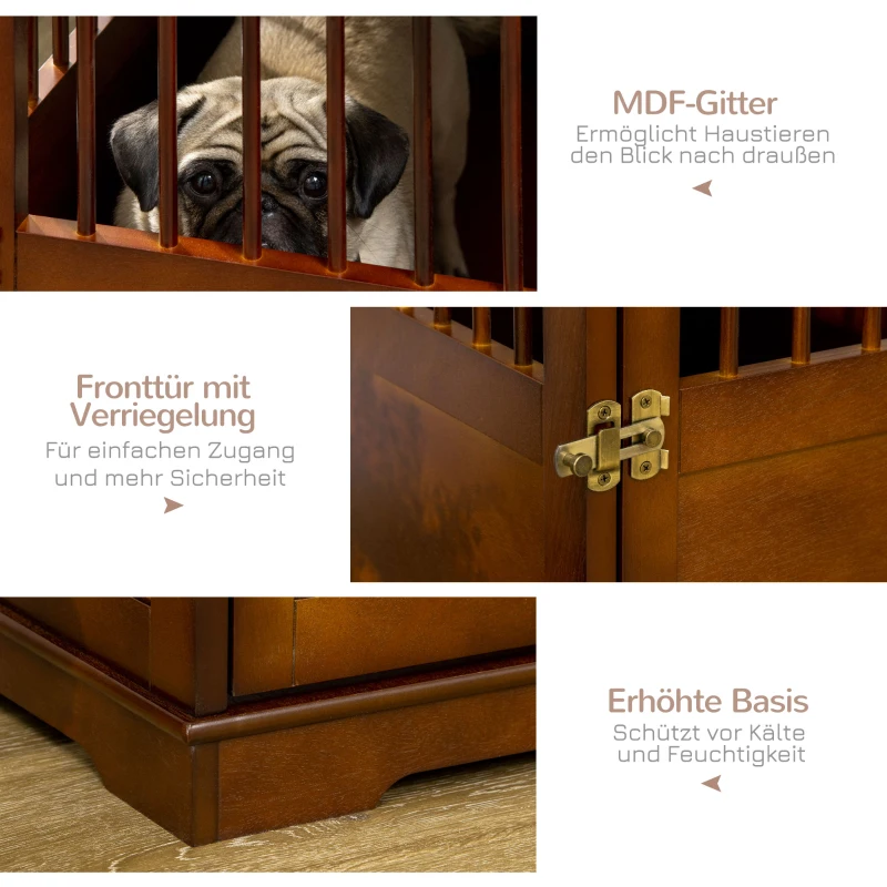 PawHut Hundekäfig inkl. Verriegelung, erhöhter Stand, Transportbox, 80,5 cm x 59,5 cm x 67,5 cm, Braun
