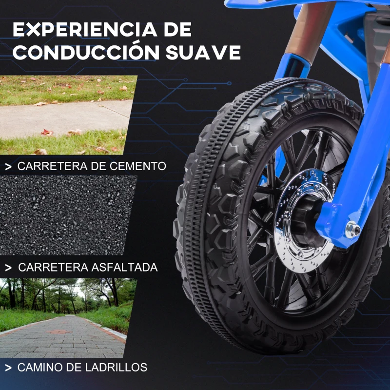 AIYAPLAY Moto Eléctrica para Niños de +3 Años Moto de Batería para Niños 12V con Ruedas Auxiliar y Bocina Carga 30 kg Azul