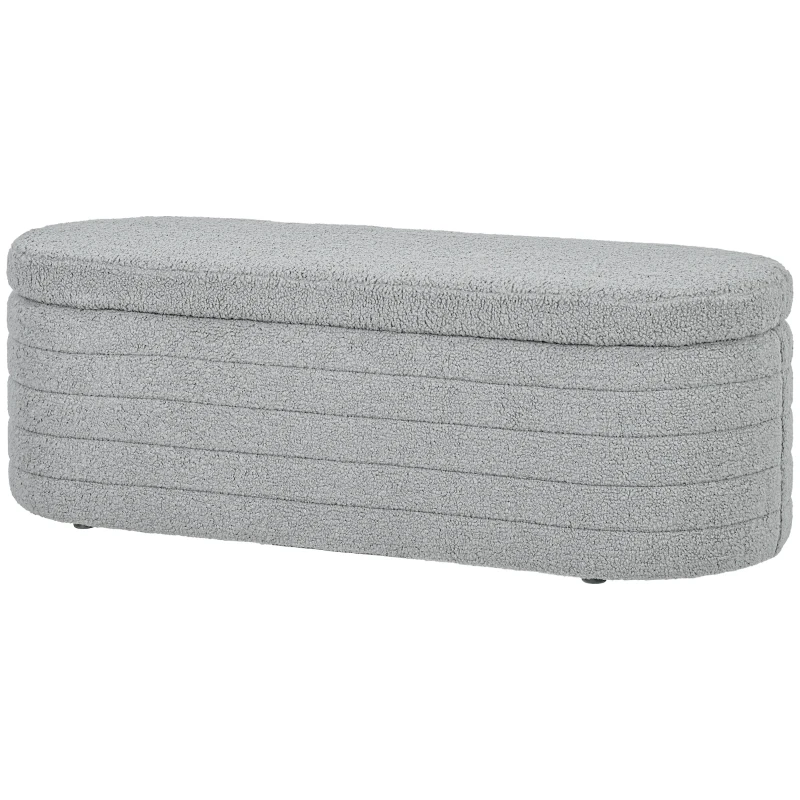 HOMCOM Panca Fondo Letto in Tessuto Teddy con Vano Contenitore, 116x41x40.5cm, Grigio Chiaro