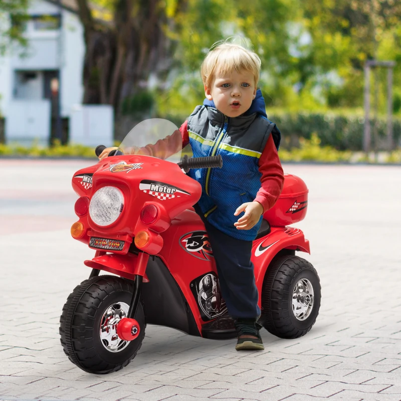HOMCOM Moto Elettrica 6V per Bambini 18-36 Mesi con 3 Grandi Ruote, Luci e Suoni Realistici, Rosso, 80x35x52cm