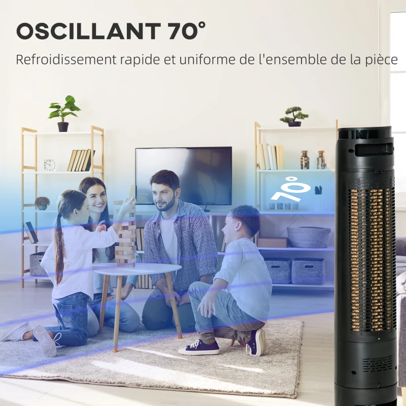 HOMCOM Climatiseur rafraîchisseur d'air et ventilateur colonne 4 modes 3 vitesses, télécommande, minuterie, oscillant , noir