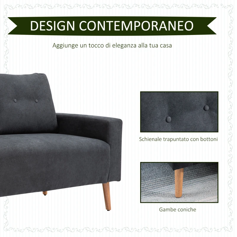 HOMCOM Divano 2 Posti Moderno in Stile Nordico con Schienale Trapuntato in Tessuto, 145x76x88 cm, Grigio