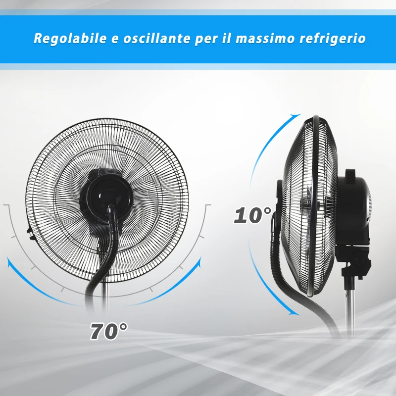 HOMCOM Ventilatore Oscillante con Nebulizzatore Deumidificatore e Telecomando 3 Modalità e Timer 12h Ф44.5cm x 135cm