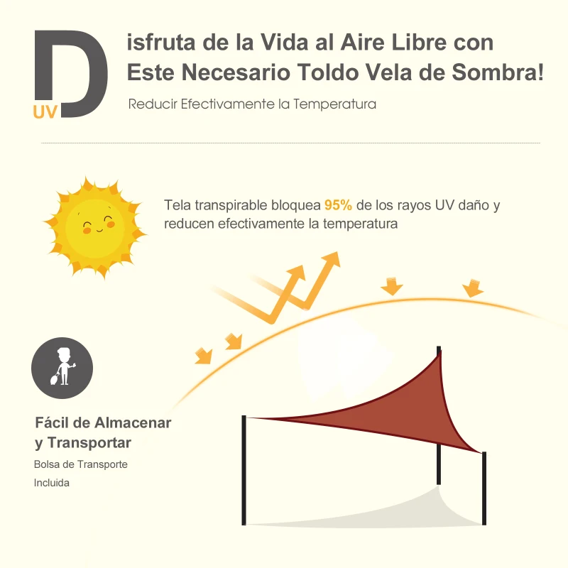Outsunny Toldo Vela Triangular 3x3x3 m Vela de Sombra para Jardín Patio Terraza HDPE Anti UV y Transpirable Color Rojo Óxido