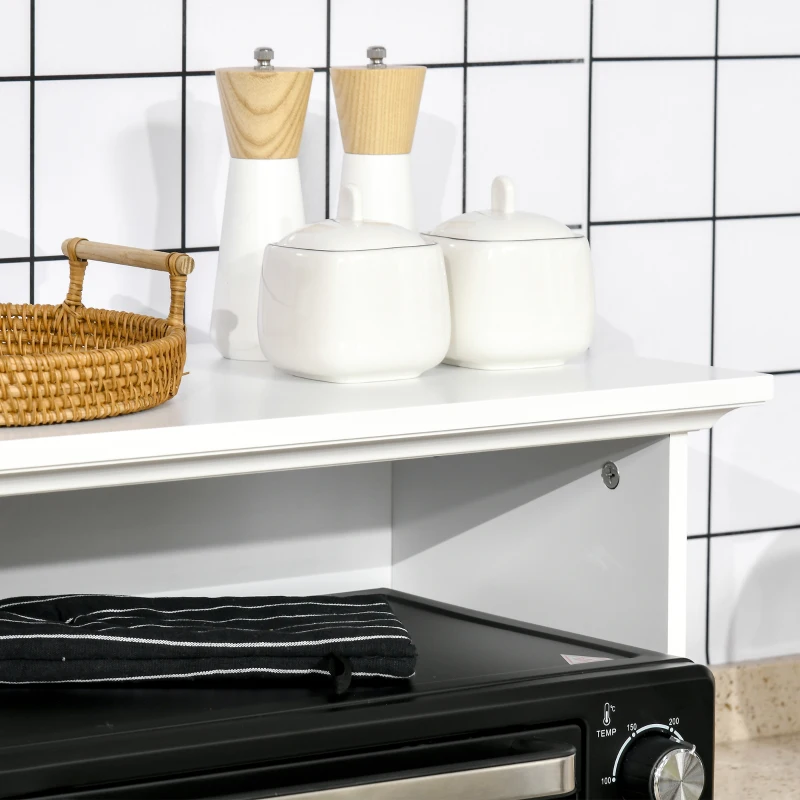 HOMCOM Mueble para Microondas Aparador de Cocina con Cajón Estante 2 Puertas Compartimento Anti-vuelco 60x40x122,5 cm Blanco