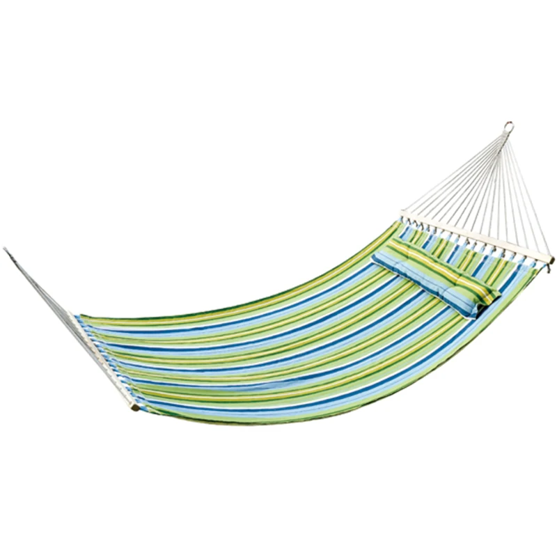 Outsunny Hamaca Colgante de Jardín para 2 Personas Hamaca Ecológico para Camping con Almohada Carga de 180 kg Rayas Azules y Verdes 3,4x1,4m
