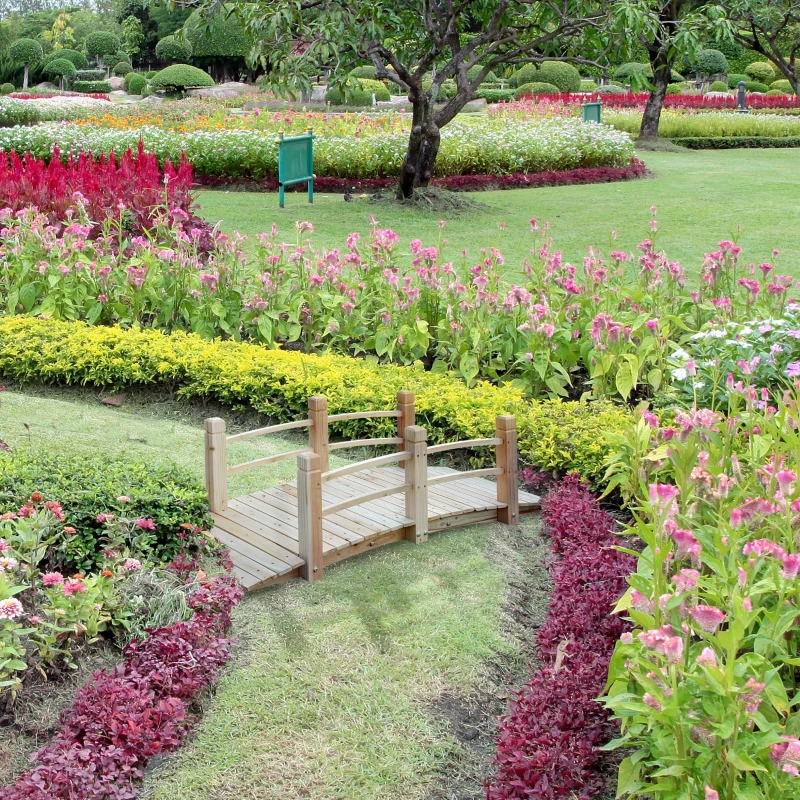 Outsunny Pont de Jardin - Pont de Bassin - passerelle en Bois avec Balustrade - Décoration du Jardin dim. 152,5L x 67l x 48H cm - Bois de Sapin