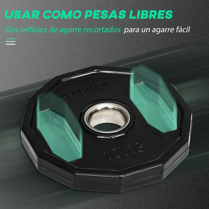 SPORTNOW Conjunto de 2 Discos de Pesas de 10 kg con Orificio de 5 cm para Entrenamiento de Fuerza  Ø32x4 cm Negro