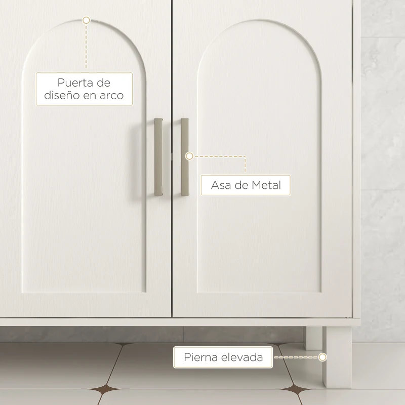 HOMCOM Mueble bajo Lavabo Mueble de Baño Moderno con 2 Puertas y Estantes Ajustables 90x30x63 cm Crema