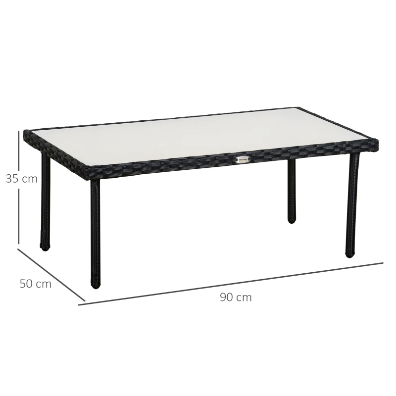 Outsunny Table basse de jardin plateau verre trempé 5 mm résine tressée imitation rotin noir