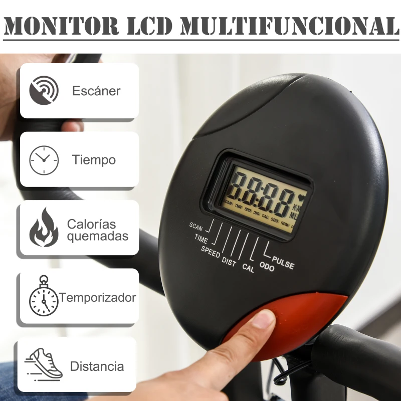 HOMCOM Bicicleta Estática Plegable Bicicleta Magnética Xbike con Resistencia Ajustable Pulsómetro Pantalla LCD Sillín Cómodo Acero