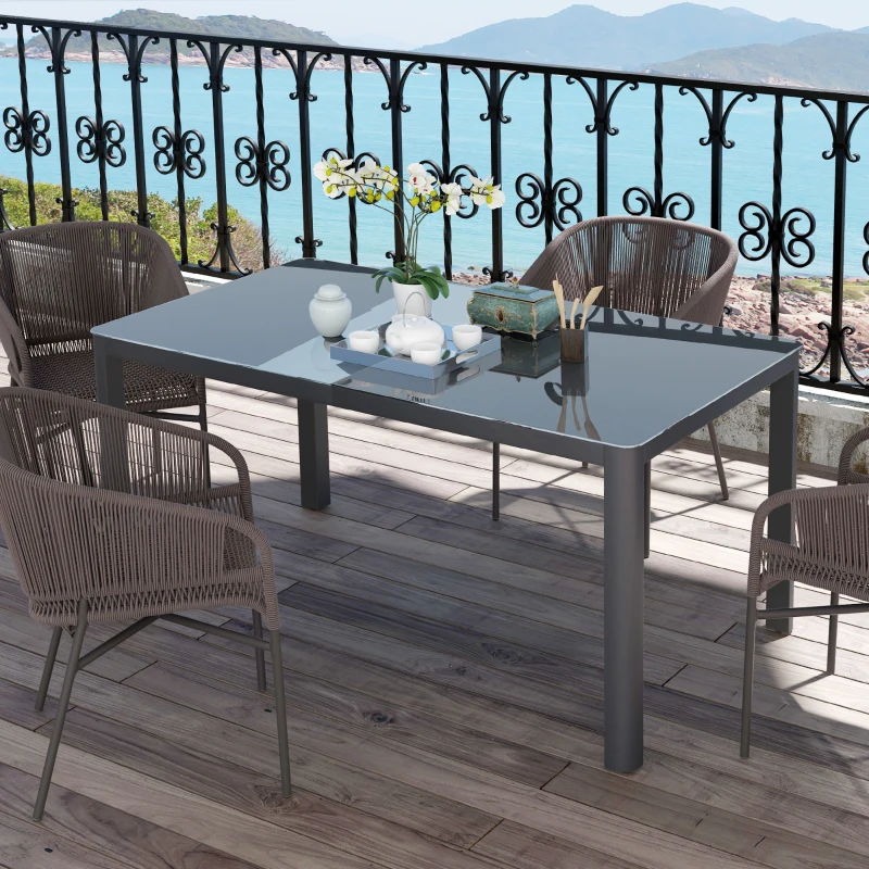 Outsunny 150cm x 88cm Aluminium Table, with Glass Tabletop - Grey