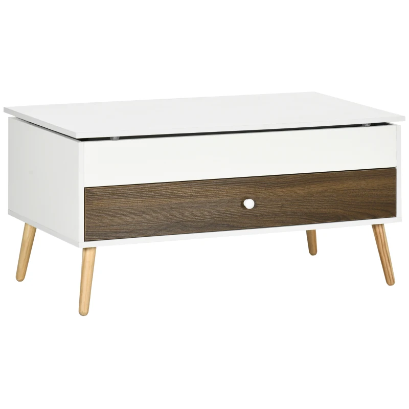 HOMCOM Mesa de Centro Elevable con Almacenamiento Oculto y Cajón para Oficina Estudio 100x50x49-62 cm Blanco y Roble