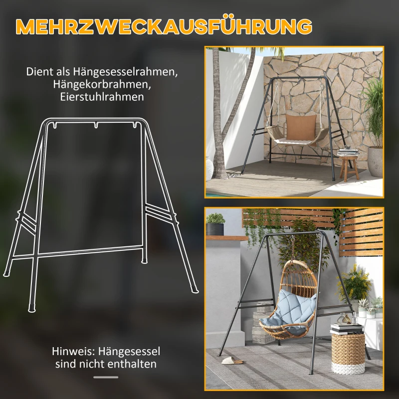Outsunny Hängestuhlgestell, robust & wetterfest, Indoor & Outdoor, bis 150 kg, Stahl, 178 x 143 x 180 cm, Schwarz