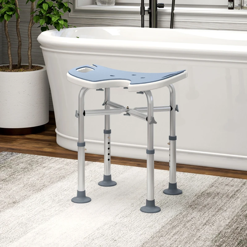 HOMCOM 39-51.5cm 'U' Seat Padded Shower Stool - Light Blue