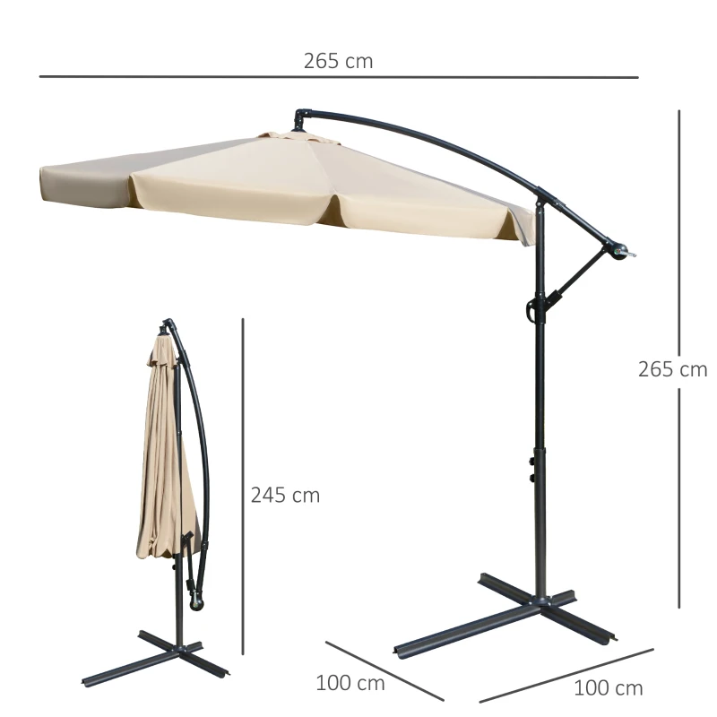 Outsunny Ombrellone da Giardino Ø2.7x2.7m a Braccio con Tettuccio Regolabile, Marrone Chiaro