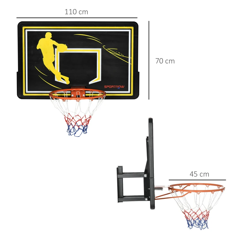 SPORTNOW Tablero de Baloncesto para Interior Exterior de Pared Aro de Baloncesto Canasta de Baloncesto 110x90x70 cm Negro