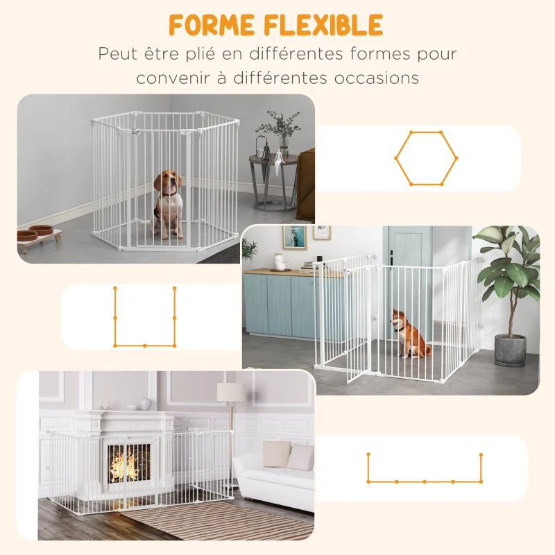 PawHut Barrière de sécurité parc enclos chien pliable modulable 6 panneaux avec porte hauteur 100 cm blanc