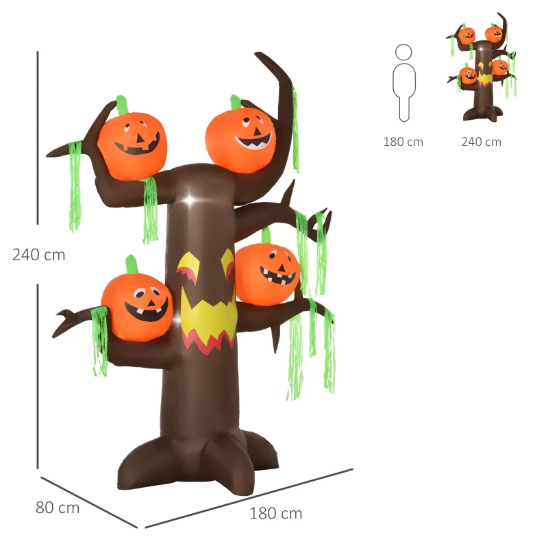 HOMCOM Aufblasbarer Spukbaum Kürbis Halloween Deko Figur Luftfigur mit LED Beleuchtung, Polyester, 180x80x240cm