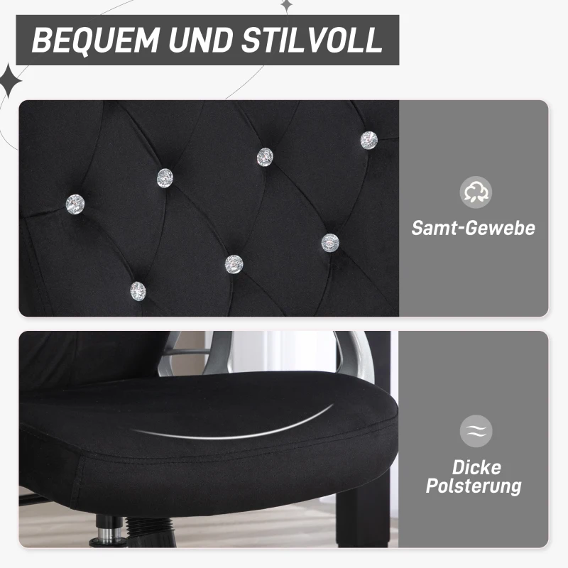 Vinsetto Bürostuhl, neigbare Lehne, höhenverstellbar, Samtoptik, bis 120 kg, Schwarz