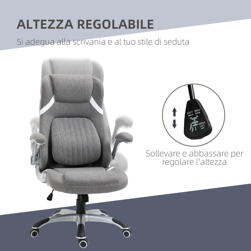 Vinsetto Sedia da Ufficio Reclinabile in Tessuto Traspirante e Acciaio con Altezza Regolabile, 68x76x109-117 cm