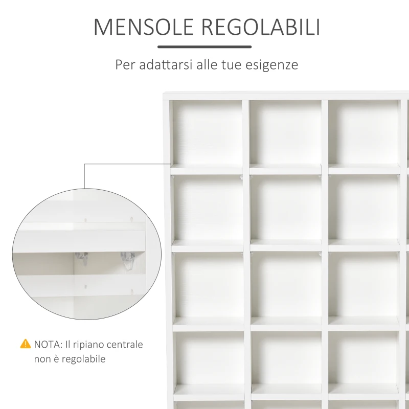 HOMCOM Mobile Libreria porta CD da 24 Ripiani ad Altezza Regolabile, in Truciolato, 130.5x89x20 cm, Bianco