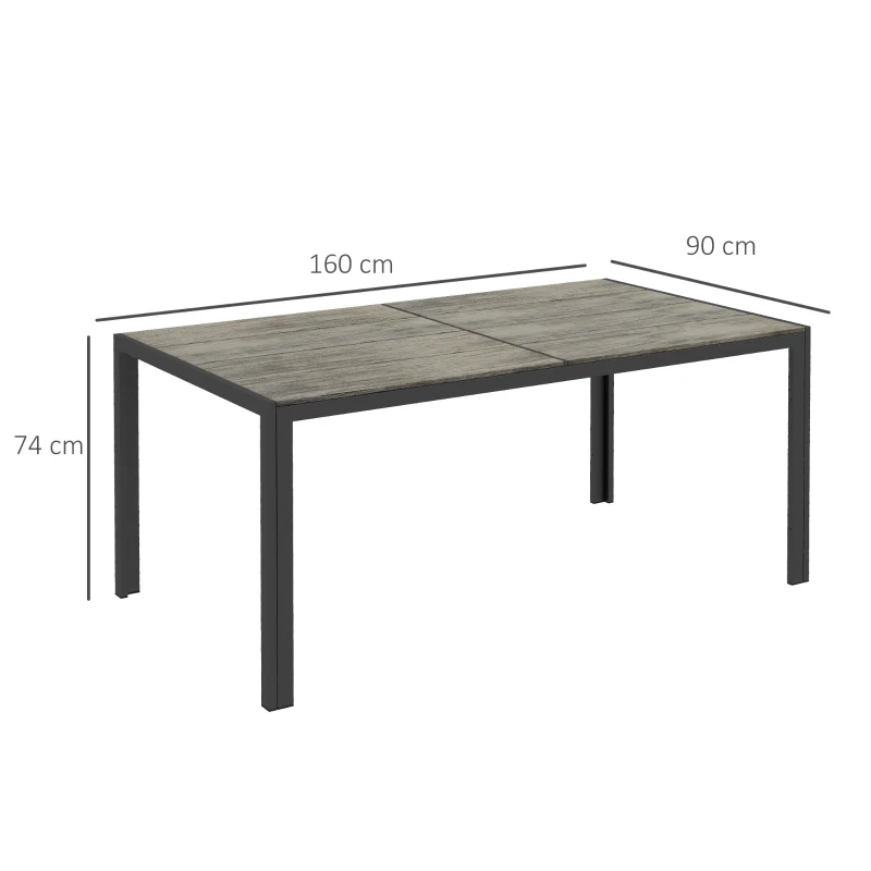 Outsunny Table de jardin pour 6 personnes en aluminium plateau composite aspect bois dim. 160L x 90l x 74H cm