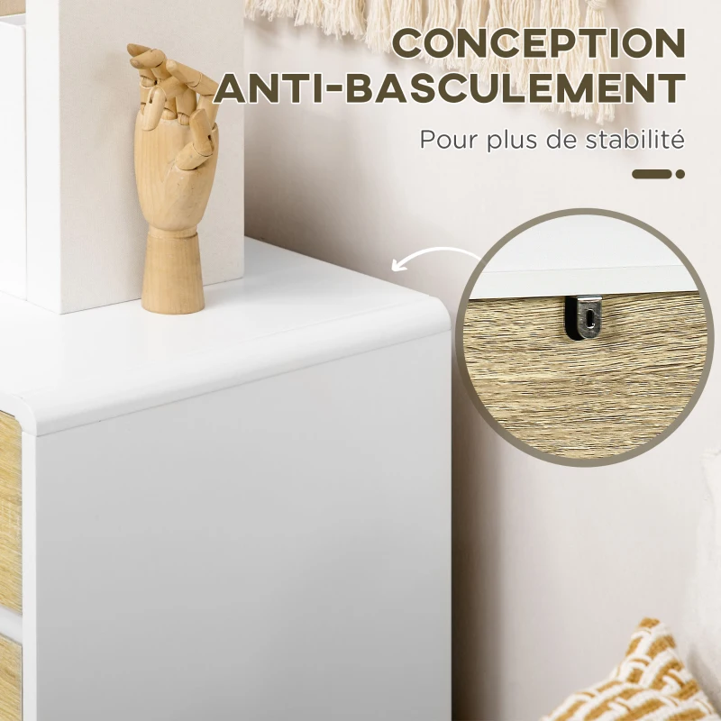 HOMCOM Commode 4 tiroirs design scandinave pour couloir chambre salon salle de bain 80 x 40 x 79,5 cm blanc et aspect bois