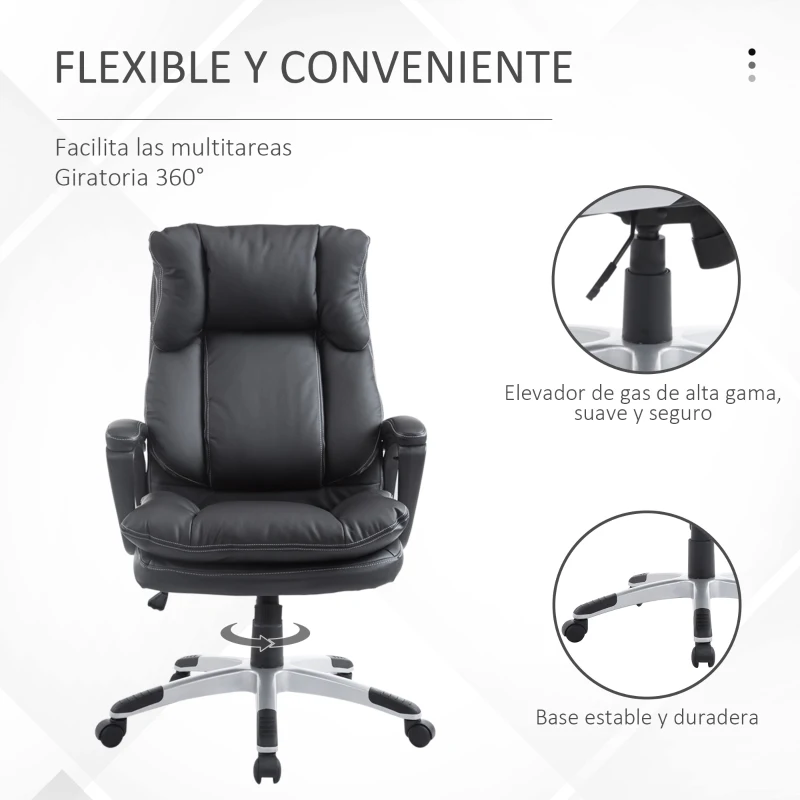HOMCOM Silla Ejecutiva de Escritorio Silla de Despacho con Ruedas y Reposabrazos Altura Ajustable 66x71x110-120,5 cm Negro