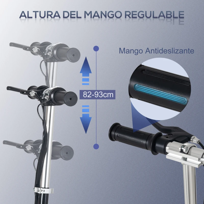 HOMCOM Patinete Eléctrico Plegable para Niños de 7-14 Años Máx. 50 kg Scooter con Velocidad Max. 12 km/h Altura Ajustable Interruptor de Arranque y Frenos 75x36x82-93 cm Negro