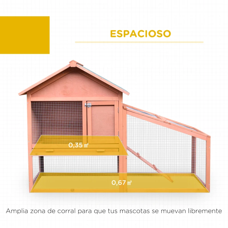 PawHut Conejera de Exterior Hecha de Madera Jaula para Conejos Dos Niveles con Techo Puerta y Ventana Bandeja Extraíble y Lavable Alta Comodidad Gran Espacio 144x64.5x100cm