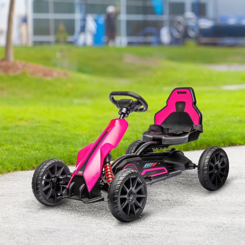 HOMCOM 12V Electric Go-Kart for Kids, Ride-On Racing Go-Kart, with Forward and Reversing Functions, for Ages 3-8 Years - Pink