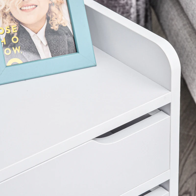 HOMCOM Comodino da Camera da Letto Salvaspazio, Moderno Comodino con 2 Cassetti, Design Semplice, Legno Bianco, Piedini in Legno di Pino, 33 x 28 x 42cm, Bianco