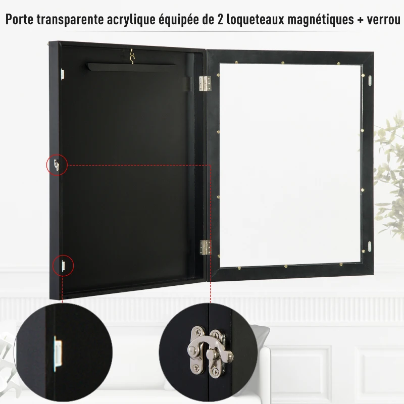 HOMCOM Frame box T-frame cadre pour maillot porte acrylique doublure interne feutre 71L x 7l x 89H cm noir