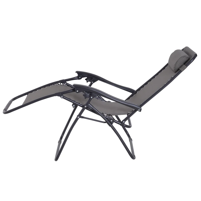 Outsunny Tumbona Plegable de Jardín Silla Gravedad Cero Sillón de Playa Relajante Texteline Marco Acero Carga 120kg 90x65x110 cm Gris
