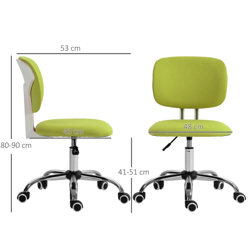 Vinsetto Silla de Escritorio Giratoria Tapizado de Tela con Altura Ajustable Estilo Moderno Carga 120 kg 48x53x80-90cm Verde Lima