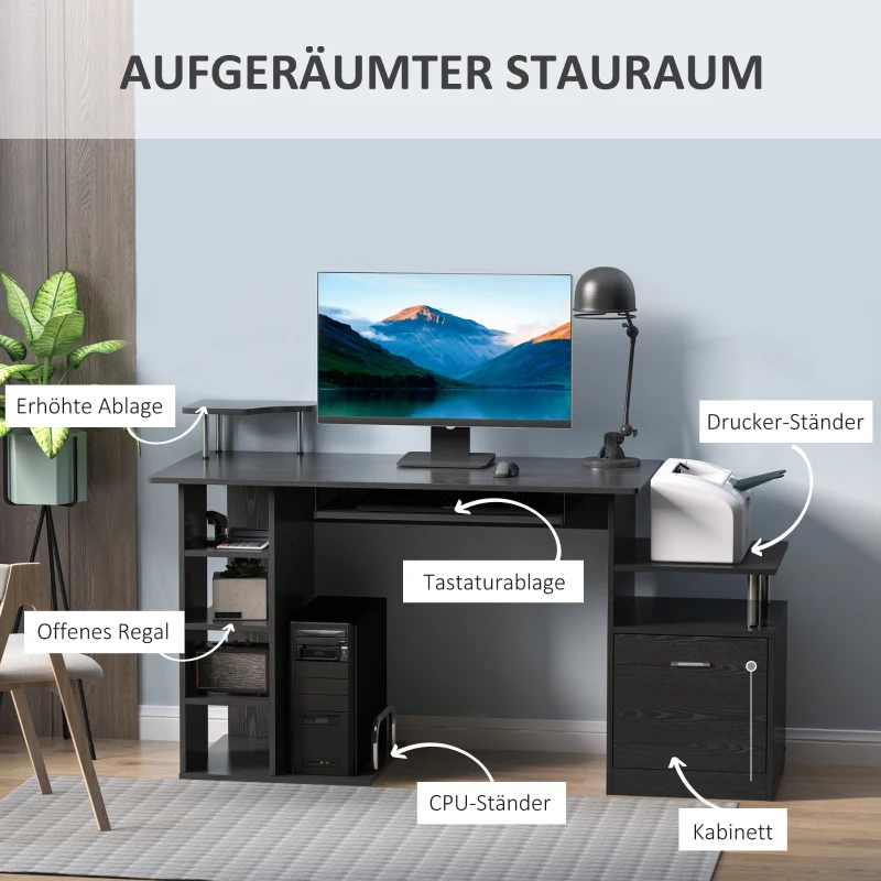 HOMCOM Computertisch Schreibtisch Bürotisch PC Tisch Arbeitstisch Kombitisch Schwarz