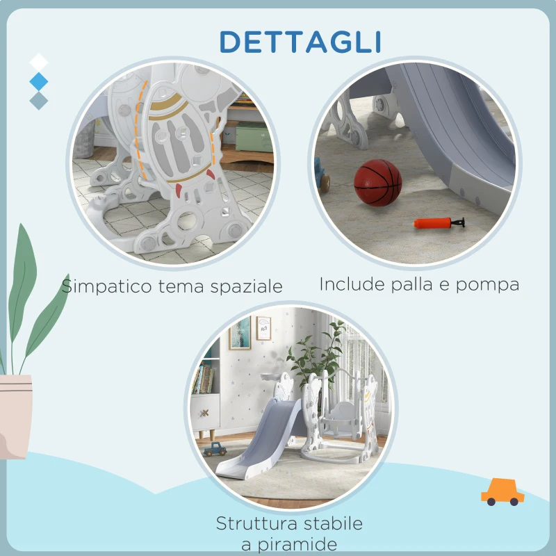 AIYAPLAY Gioco per Bambini 18-48 Mesi, Set 3 in 1 in Plastica con Altalena, Scivolo e Canestro, 150x185x92 cm,