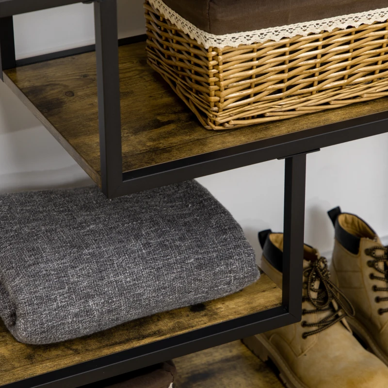 HOMCOM Konsolentisch mit 4 Regalen, industrielle Ästhetik, Anti-Kipp-Design, verstellbare Fußpads, Dunkelbraun/Schwarz