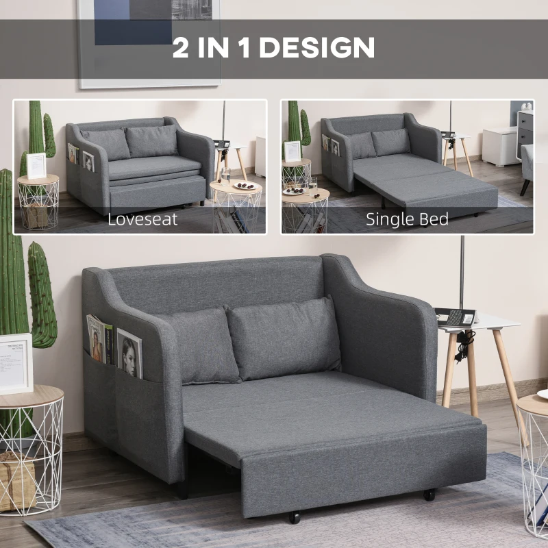 HOMCOM Two-Seater Pull-Out Sofa Bed - Grey