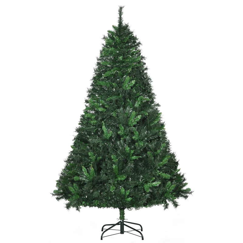 HOMCOM 1.8m 6ft Pre-Lit Artificial Christmas Tree 200 LED Xmas Tree Holiday Décor with Decorative Balls Ornament Metal Stand