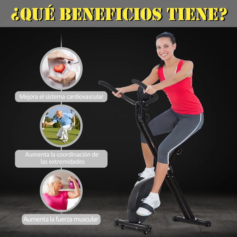 HOMCOM Bicicleta Estática Plegable Bicicleta Magnética Xbike con Resistencia Ajustable Pulsómetro Pantalla LCD Sillín Cómodo Acero
