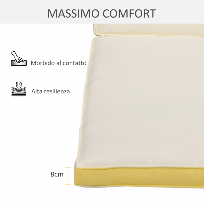 Outsunny Cuscino per Lettino Prendisole con Rivestimento Poliestere Sfoderabile, 188x53x8cm, Bianco Crema