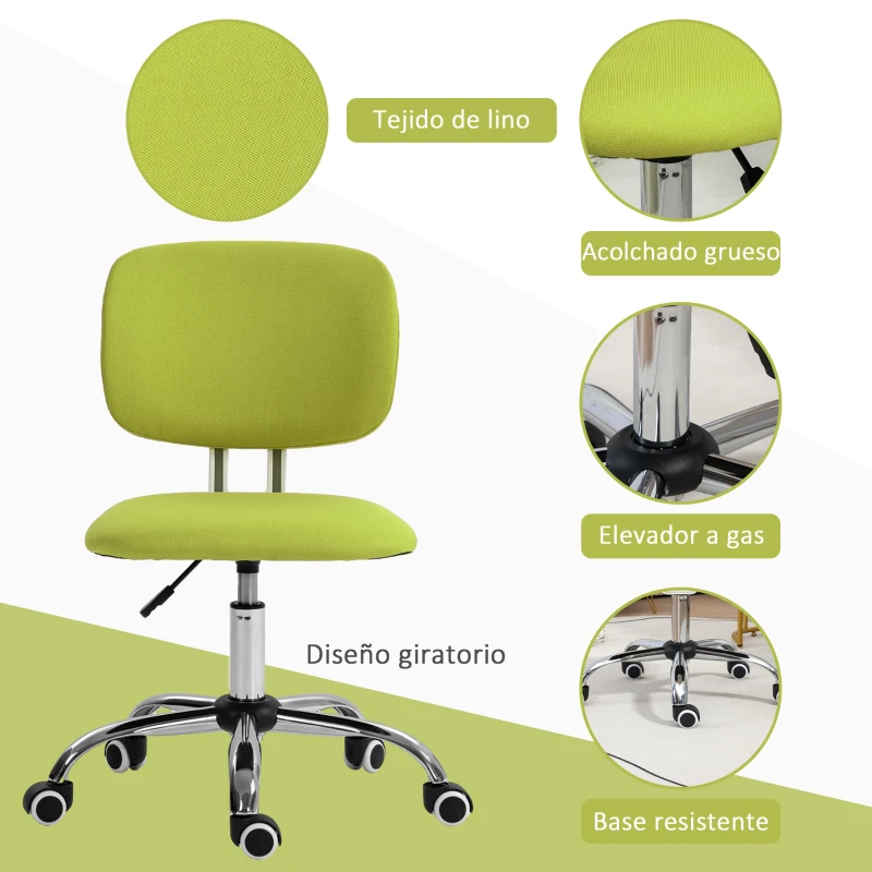 Vinsetto Silla de Escritorio Giratoria Tapizado de Tela con Altura Ajustable Estilo Moderno Carga 120 kg 48x53x80-90cm Verde Lima