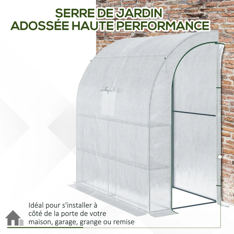 Outsunny Serre de jardin PE avec étagères 3 niveaux, serre de balcon, bâche renforcée 140 g/m², châssis en acier, 2 portes zippées enroulables, pour légumes plantes fleurs, 200 x 100 x 215 cm, blanc